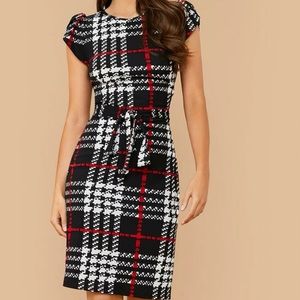 SheIn Plaid Belted Self-Tie mini dress